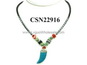 Turquoise Claw Pendant with Hematite Beads Choker Collar Fashion Necklace